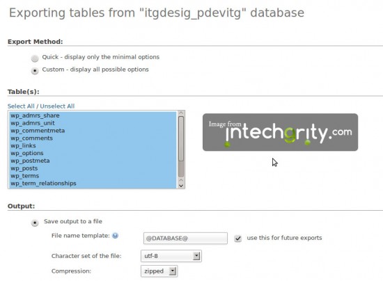 phpMyAdmin - Create zipped SQL dump file