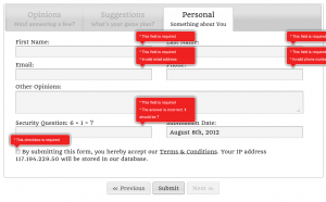 Personal Information Tab - showing JS validation